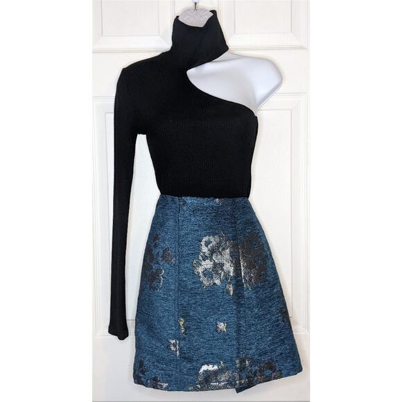 Olivaceous Black Ribbed One Shoulder Turtleneck Bodycon True Romance Dress S - Picture 8 of 16